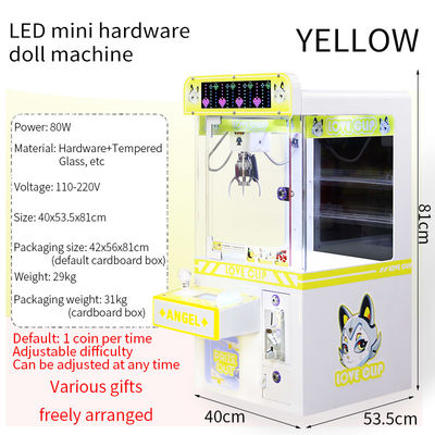 Mesin Arcade Claw Hardware Desktop LED yang dioperasikan dengan koin kuning