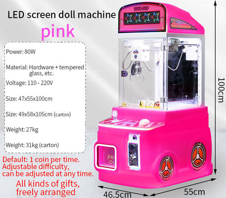 Pink Customized Mini Claws Dalam Berbagai Warna Koin-dioperasikan Plush Toy Arcade Game